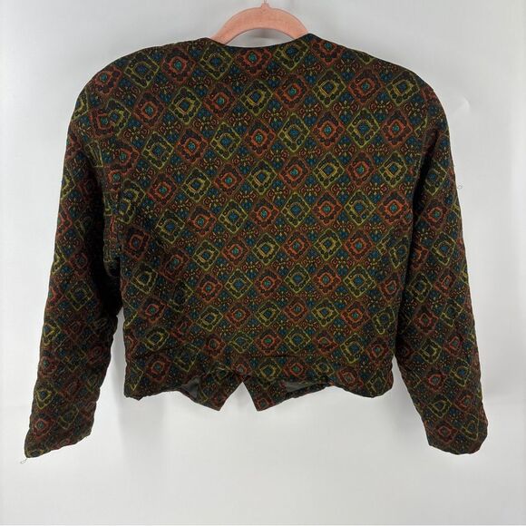 Vintage Brown and Green quilted Blazer with Geometric Pattern gold women’s 8 - Picture 7 of 7